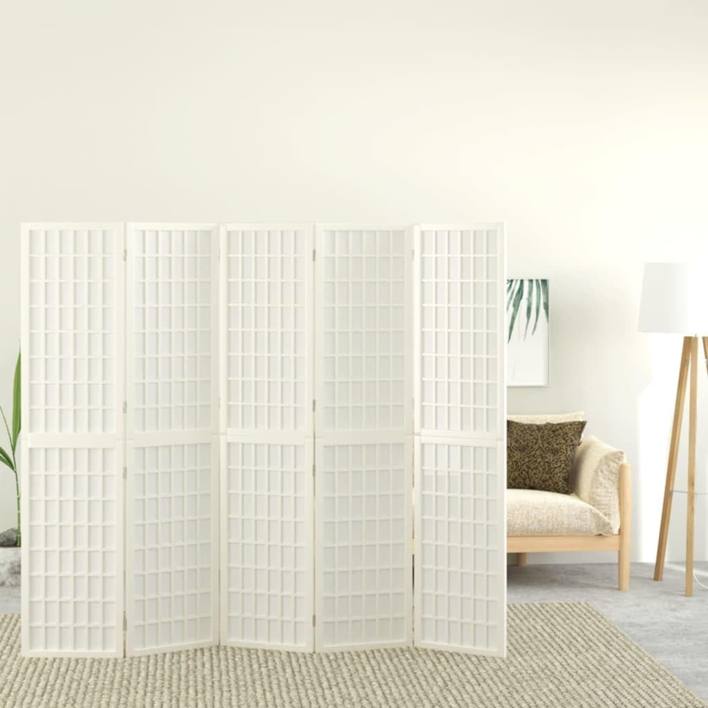 Ecran d'Intimité Paravent Séparateur de Pièces Cloison de Séparation pour Chambre à Coucher Maison Intérieur, 5 Panneaux 200x170 cm Blanc