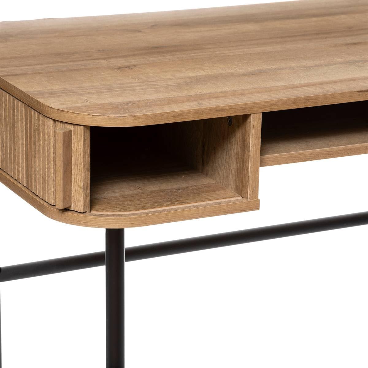 Atmosphera Créateur d'Intérieur - Bureau Colva 2 Portes Effet Chêne - Meuble de Rangement pour Chambre, Salon, Bureau - L105 x H75cm - Bois et Noir
