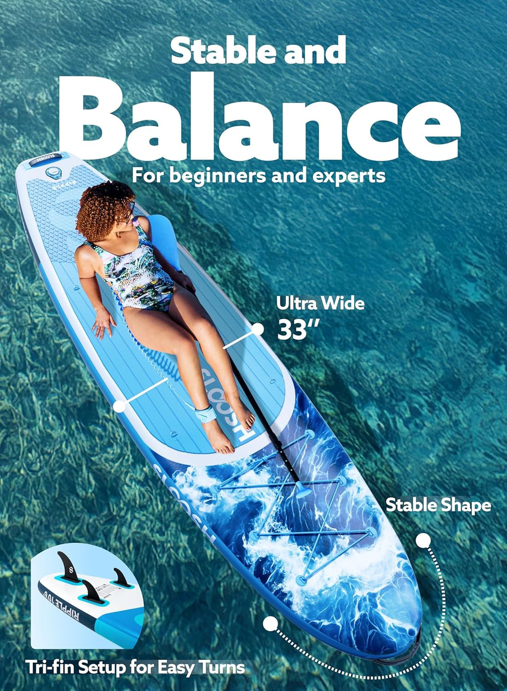 SLOOSH Planche de Paddle Gonflable,10'6" Stand-Up Paddle avec Accessoires Premium,Pont en EVA Antidérapant,Sac de Transport Ultra-Léger avec Pompe,Ripple Sup pour Jeunes & Adultes