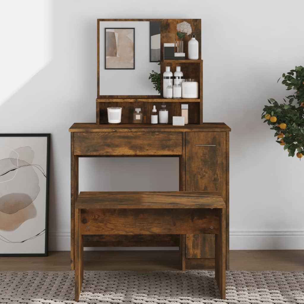 AJJHUUKI Armoires et meubles de rangement - Coiffeuse pour chambre à coucher - Coiffeuse avec miroir - Chêne fumé - 86,5 x 35 x 136 cm