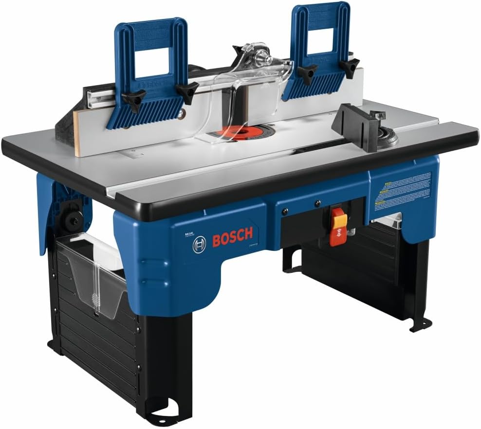 BOSCH Table de défonceuse portable RA1141 de 66 cm x 40,6 cm en MDF laminé avec port de tuyau d'aspiration de 6,3 cm