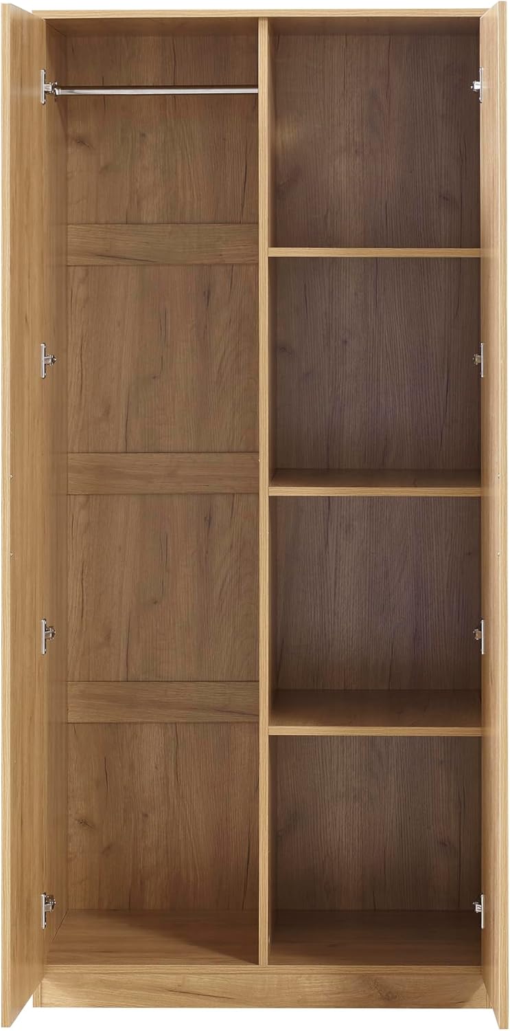 [en.casa] Armoire de Chambre avec Barre de Penderie 4 Étagères Garde-Robe Moderne Meuble de Rangement pour Dressing MDF 176 x 80 x 52 cm Effet Chêne