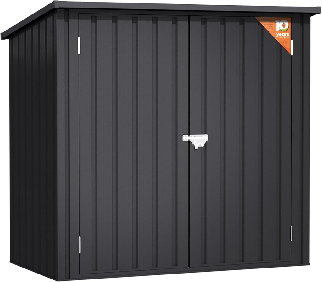 Wasabi - Abri de Jardin Métal 1100 L Stark - 147x86x134cm- Double Porte à charnières - Verrouillage du loquet – Gris Anthracite - Armoire de Rangement extérieur
