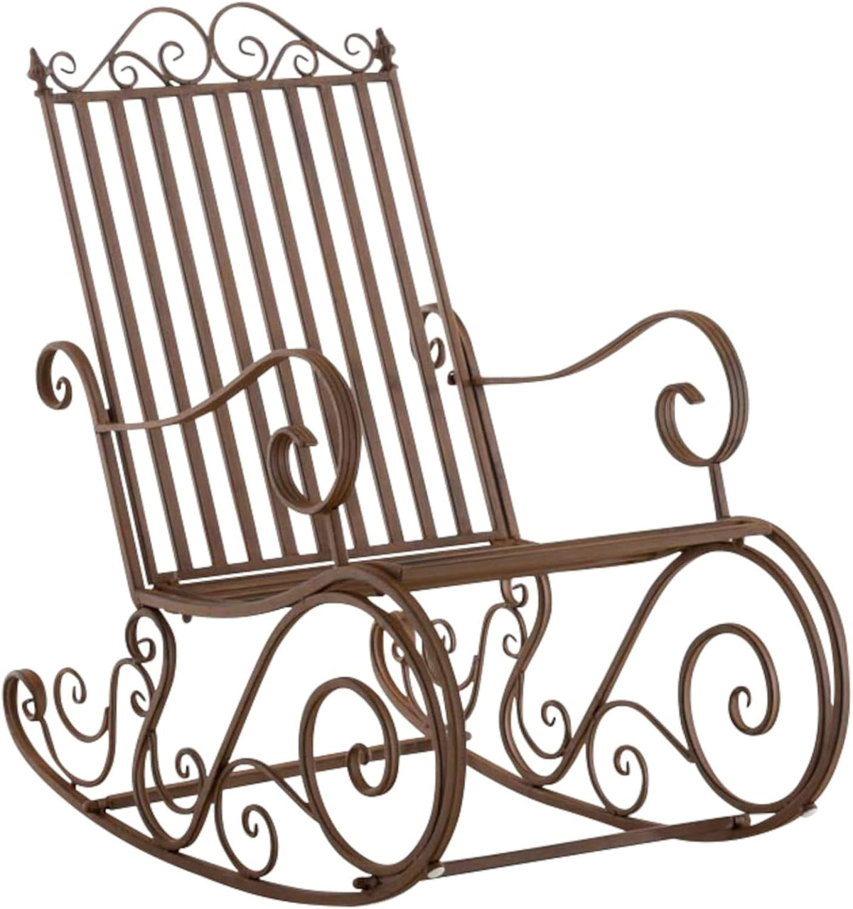 CLP Lot De 2 Fauteuils A Bascule en Fer Forgé Smilla I Rocking-Chair D'Extérieur avec Dossier Haut Et Accoudoirs, Couleur:Marron