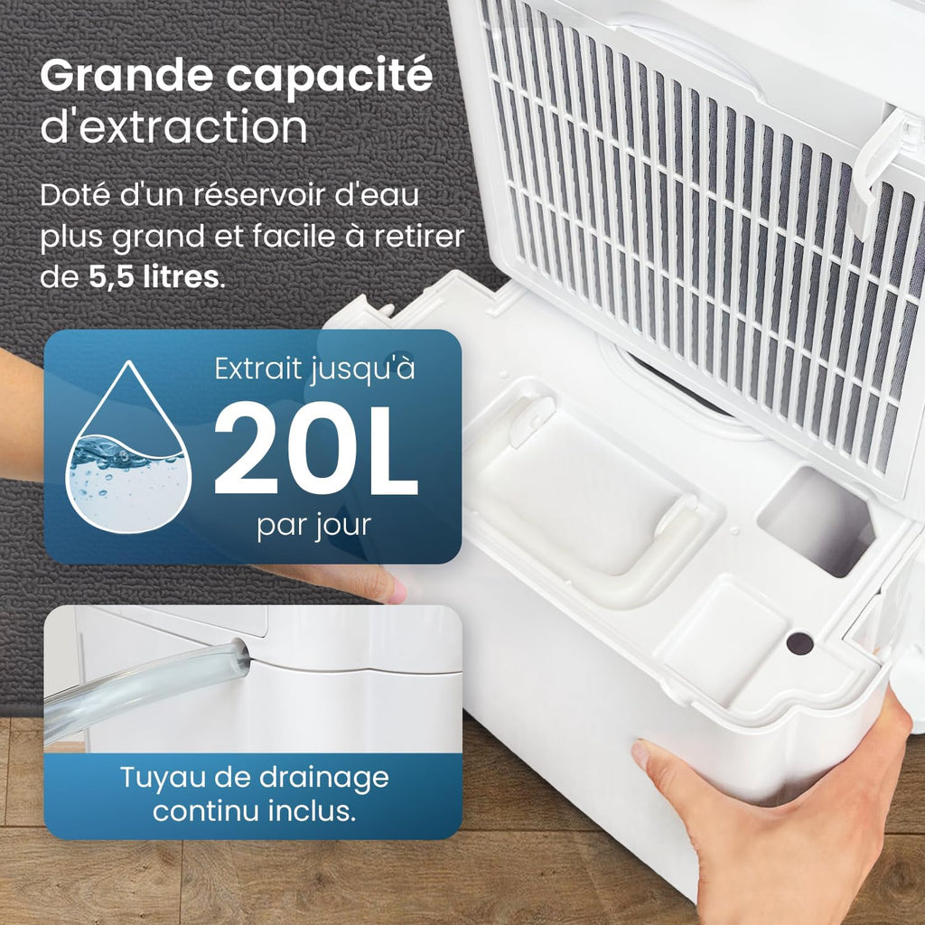 Pro Breeze Déshumidificateur d Air 20L/Jour - Deshumidificateur économe en énergie avec Mode Séchage des Vetements, Capteur et indicateur d'humidité, Filtre - Absorbeur d'humidité et moisissures