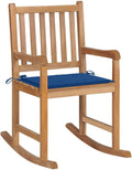 KTHLBRH Fauteuil à bascule de jardin en bois de teck massif avec coussin inclus, pour intérieur et extérieur, résistant aux intempéries et robuste, capacité maximale de 110 kg