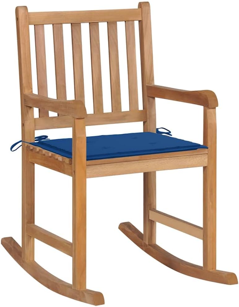 KTHLBRH Fauteuil à bascule de jardin en bois de teck massif avec coussin inclus, pour intérieur et extérieur, résistant aux intempéries et robuste, capacité maximale de 110 kg