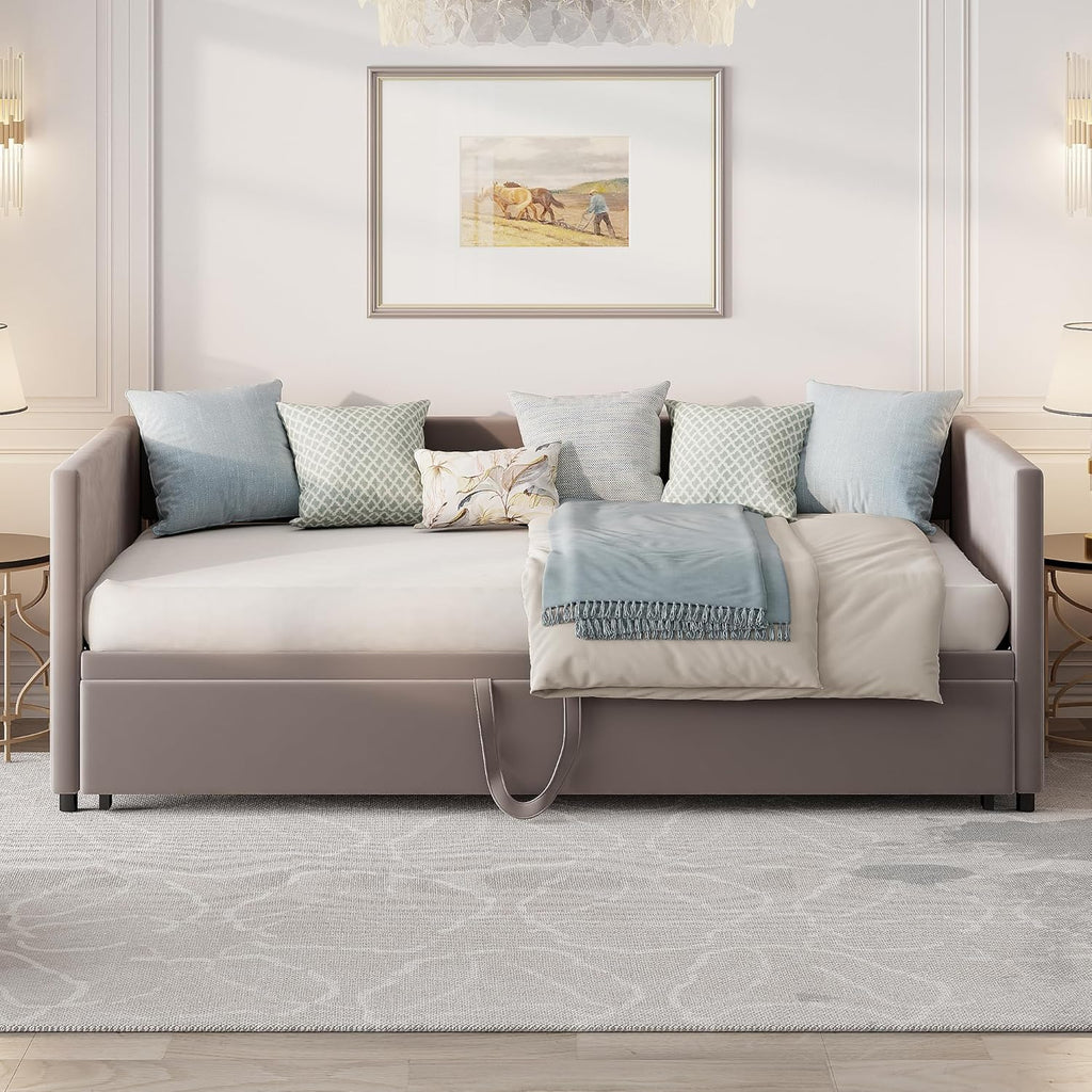 LIVLUX Canapé lit 2 Places, Canapé-lit Convertible 90/180 x 200 cm,avec sommier à Lattes, Tissu Velours,Canapé Convertible Extensible (Gris)