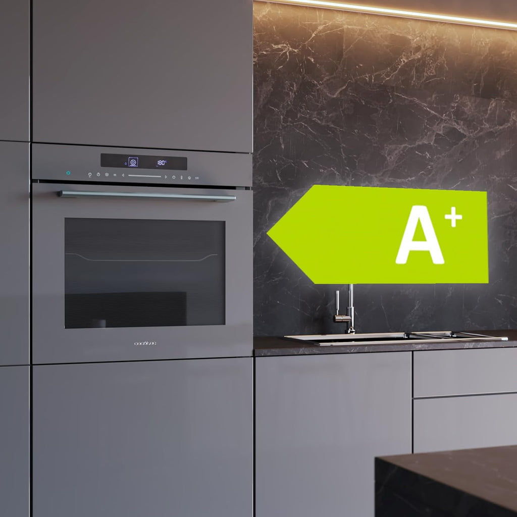 Cecotec Four Encastrable 60cm Bolero Hexa SM406000 Glass Grey A+. 2900W, 72L, 12 Fonctions avec Steak Master, Pizza Master, Steam Assist, Steam EasyClean, Mode Eco et Décongélation, Electronic Timer