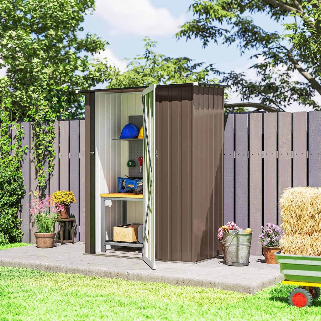 Outsunny Abri de Jardin 1 m² - abri à Outils - cabanon Porte verrouillable - dim. 142L x 84 x 189H cm - Acier galvanisé Marron
