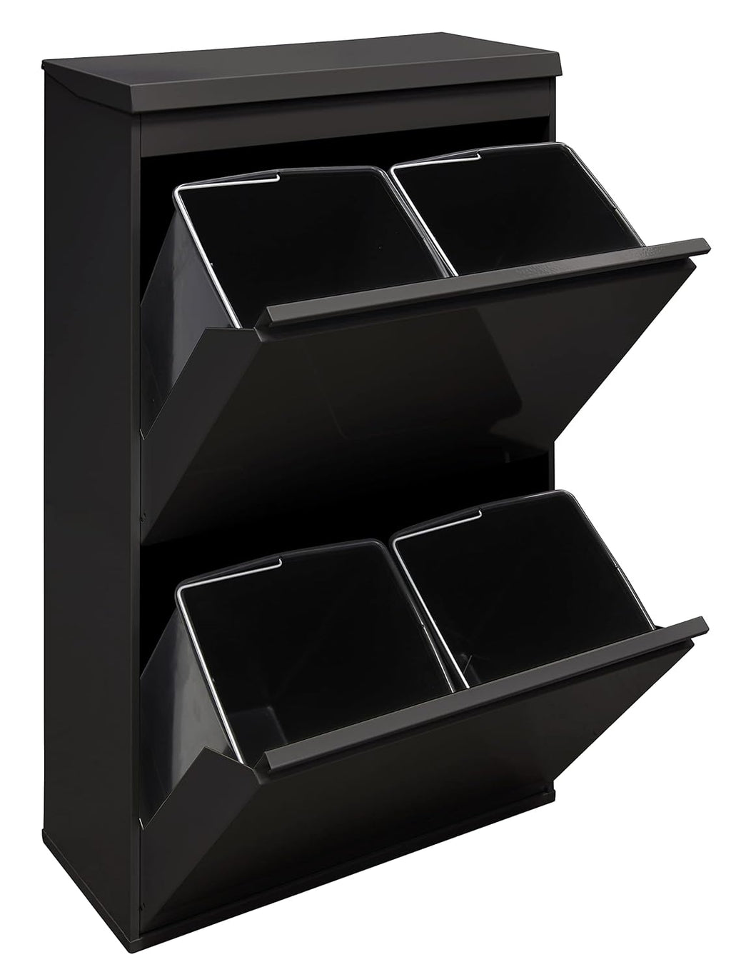 ARREGUI Top CR626-B Poubelle de recyclage en acier, poubelle de tri sélectif, 4 seaux, avec plateau supérieur multifonction, 4 x 17 L (68 L), noir