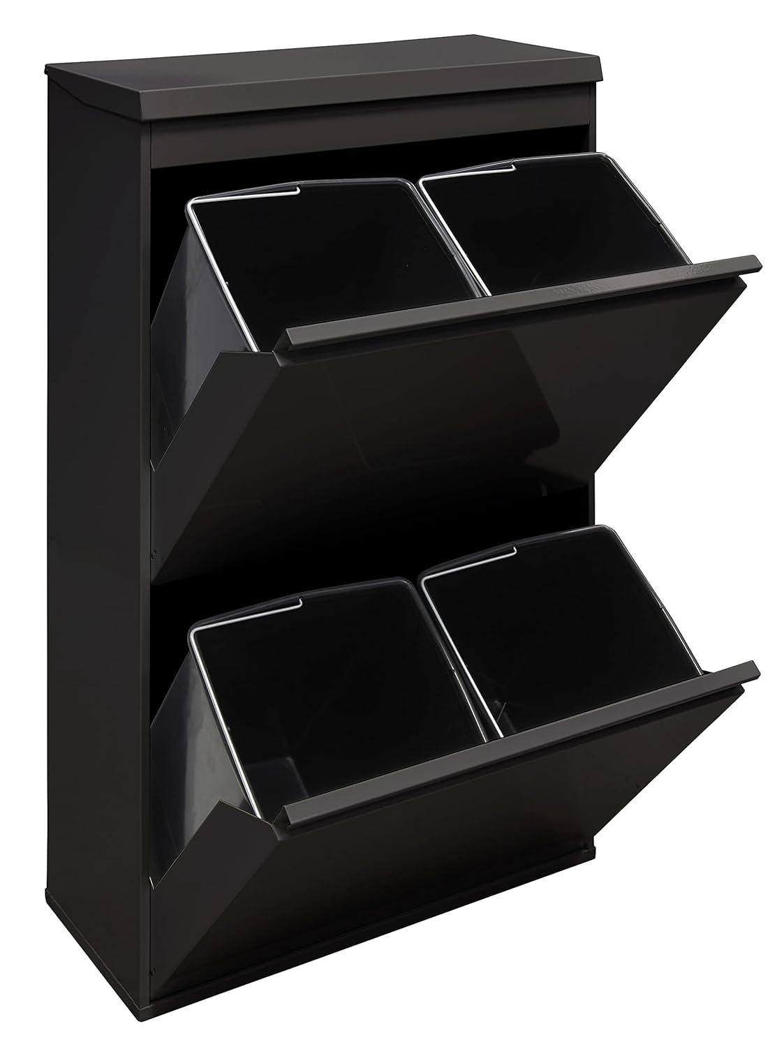 ARREGUI Top CR626-B Poubelle de recyclage en acier, poubelle de tri sélectif, 4 seaux, avec plateau supérieur multifonction, 4 x 17 L (68 L), noir