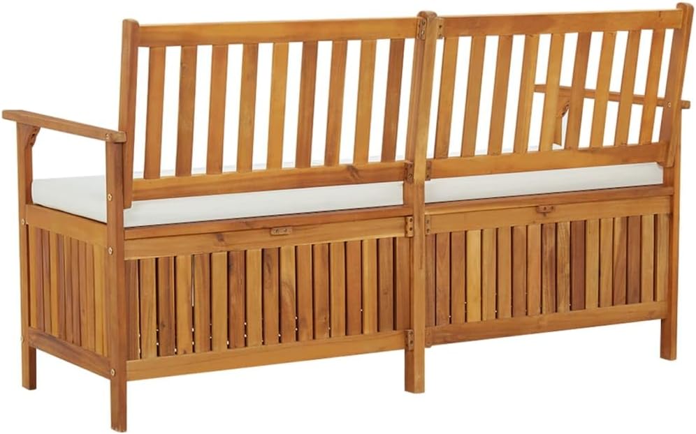 vidaXL Banc de Rangement avec Coussin, Siège avec Rangement, Canapé Rembourré, Meuble de Intérieur et Extérieur, Marron Bois d'Acacia Massif