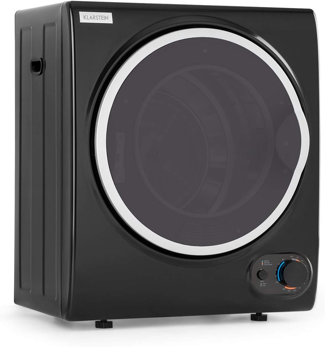 KLARSTEIN Jet Set 2500 - sèche-linge, par extraction, chargeur frontal, 850 W, pose libre/encastré, 2,5 kg, élément chauffant PTC, réglable jusqu'à 60 °C, minuterie 20 à 200 mn, compact, noir