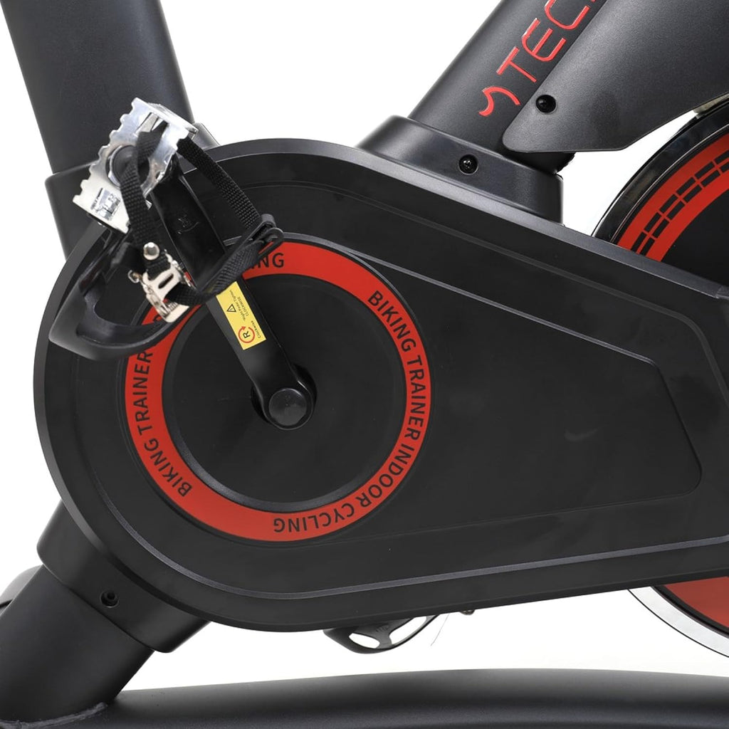TechFit Vélo d’appartement – 20 kg volant d’inertie, résistance magnétique 99 niveaux, siège et guidon réglables, écran LCD, Bluetooth apps, 200 kg max, capteurs pouls, support téléphone