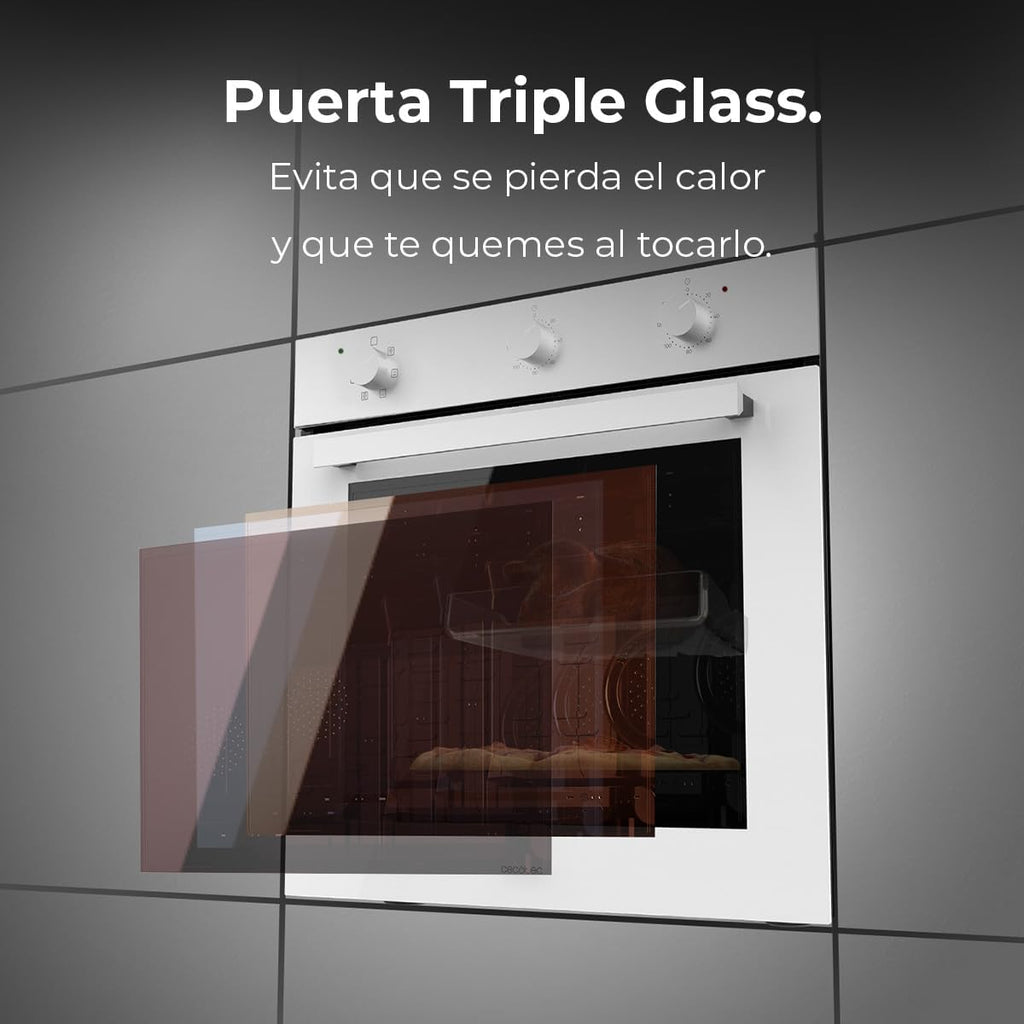 Cecotec Four Encastrable Multifonctions Bolero Hexa M236000 Glass White Time A. 70L, 6 Fonctions,Minuterie,classe A, 2800W, Steam Base XXL, Steam Assist, Cooling Fan, Defrost, Convection,Triple Glass