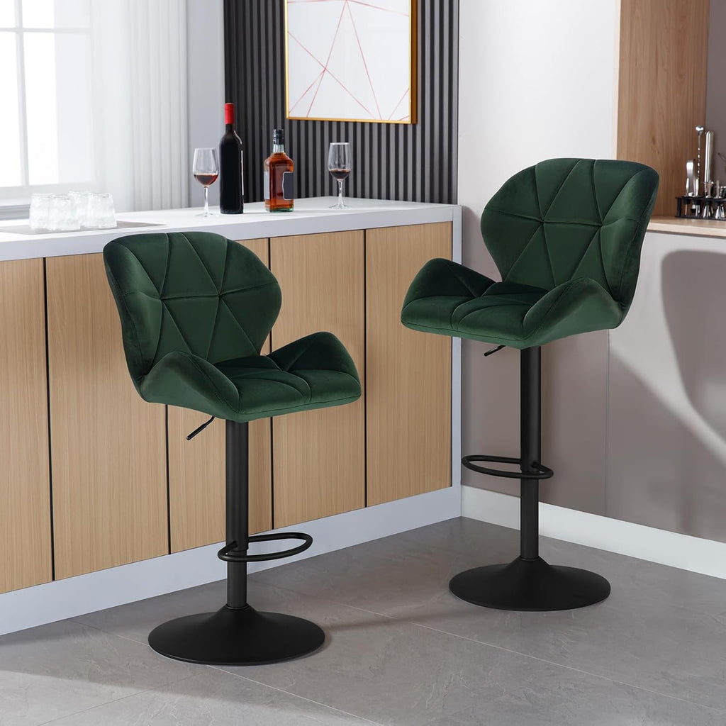 WOLTU Lot de 4 Tabouret de Bar réglable en Hauteur Chaise Haute pour Bar avec Dossier siège rembouré en Velours Pied en métal,Vert Foncé BH139dgn-4