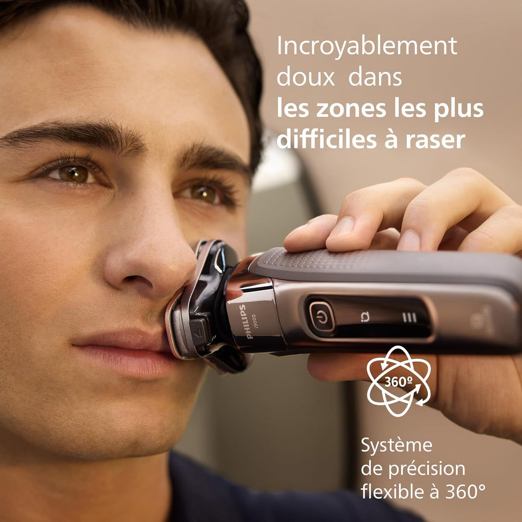 Philips Rasoir i9000, Rasoir électrique sec et humide, Noir encre, Avec technologie Skin IQ, Système Triple Lift & Cut, Lame Dual SteelPrecision rotative à 360°, Modèle X9000/10