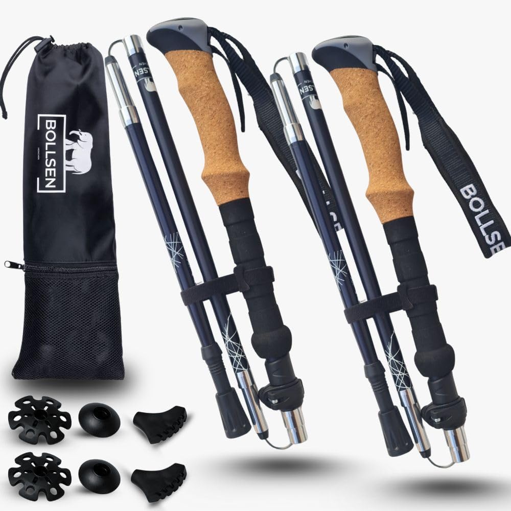BOLLSEN Expedition Pro Bâtons de randonnée – Bâtons de Trekking en Aluminium légers, Pliables et réglables en Hauteur – Bâtons réglables pour randonnée, Trekking et Marche Nordique