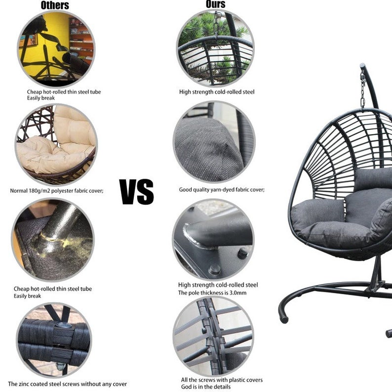 Hammock Wicker Swing Egg Chair Outdoor Backyard or Indoor With Stand Rain Cover Included