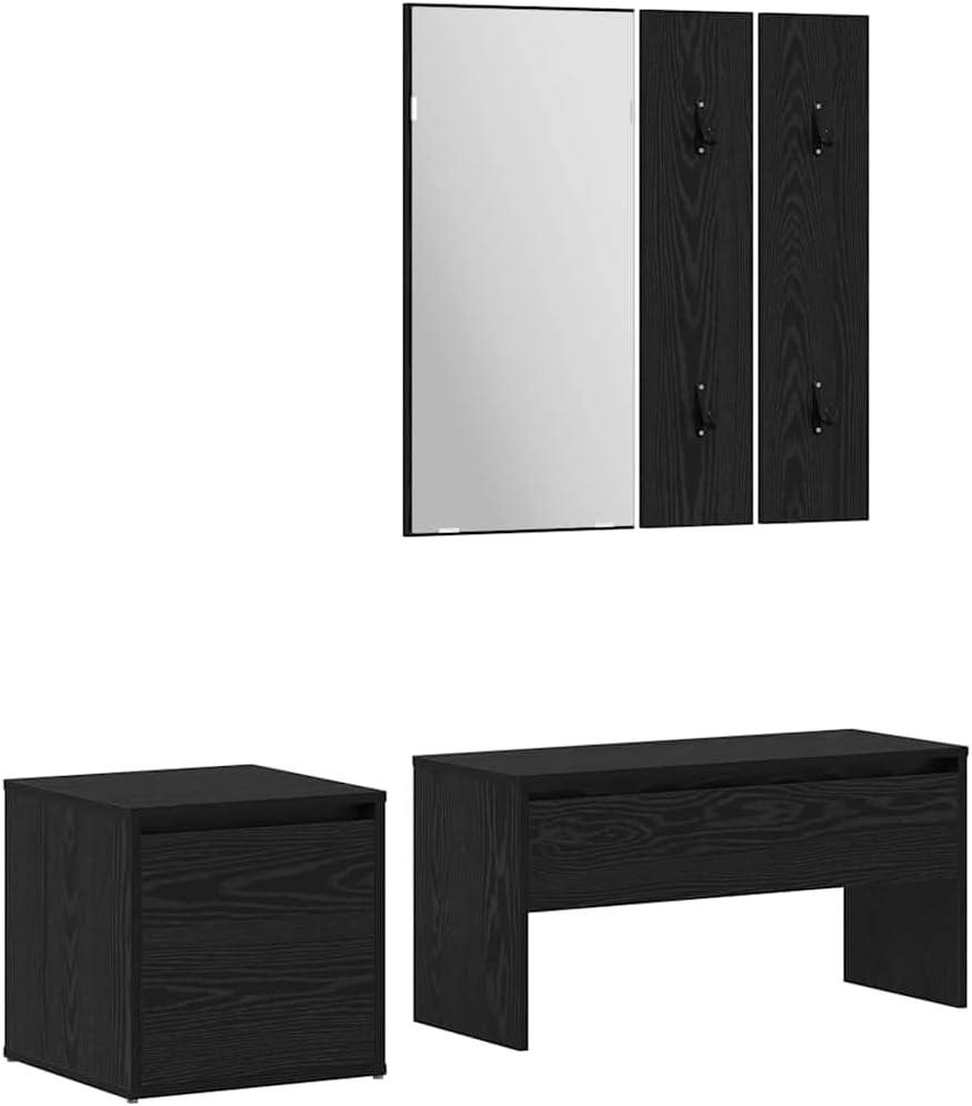 Owoxanthellate Lot de 3 meubles de couloir - Chêne noir - 80 x 31 x 40 cm - Look moderne - Avec miroir et tiroirs - Design rembourré peu encombrant - Pour couloir, chambre à coucher et petit bureau à