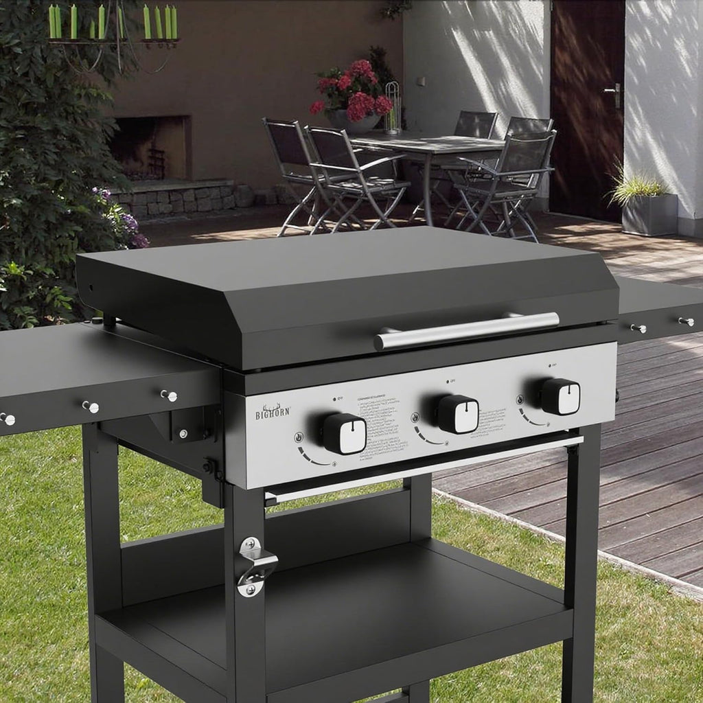BIGHORN Plancha gaz de 3 brûleurs avec chariot et couvercle;7.2kw