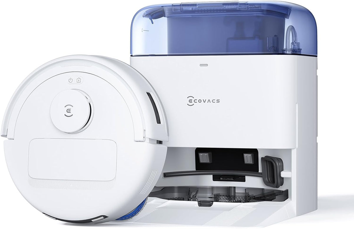 ECOVACS DEEBOT Mini Aspirateur Robot, Aspiration 9 000 Pa, ZeroTangle 2.0, TrueMapping 2.0, séchage à 45 ℃, vidage Auto, Lavage Intelligent en Profondeur, Nettoyage Auto en Un clic, Bleu