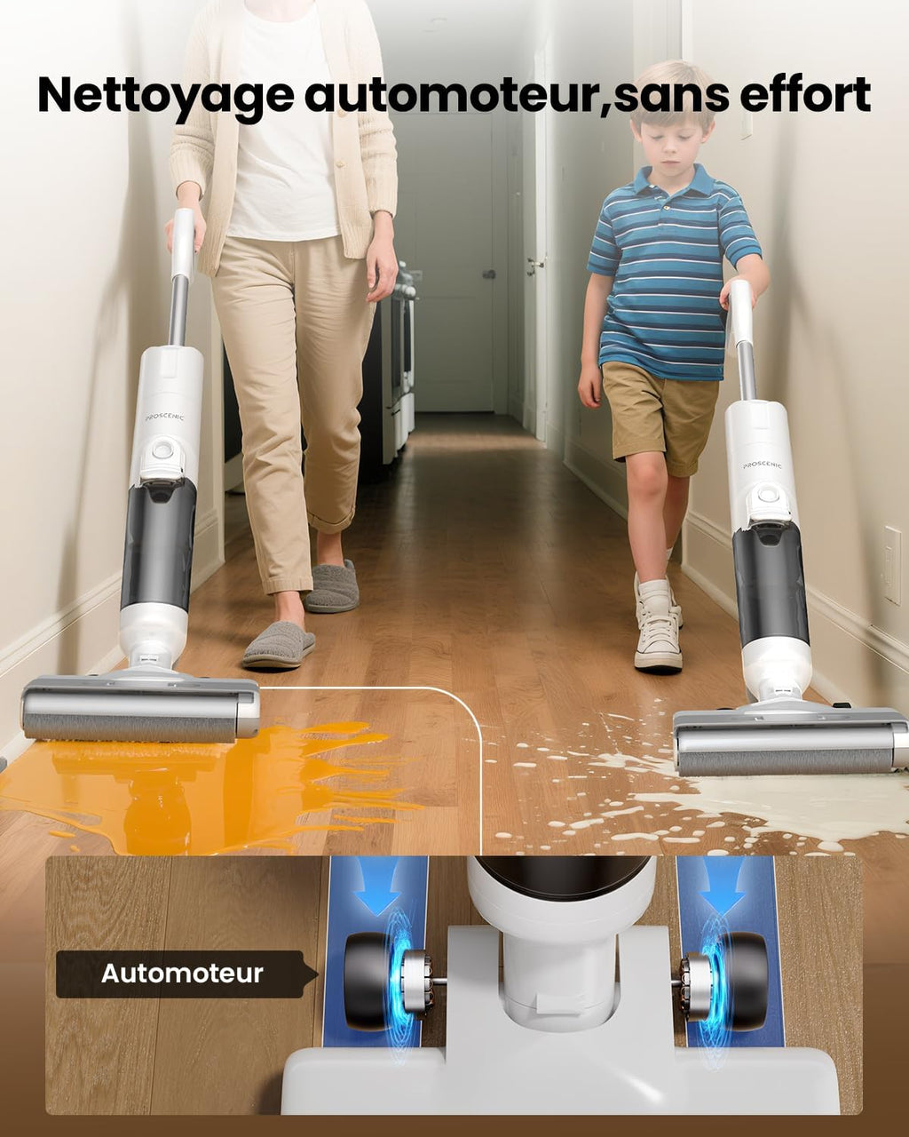 Proscenic F10 Ultra Aspirateur Laveur sans Fil, Nettoyeur de Sol, 60 Mins Aspirateur Balai sans Fil Humide et Sec, Léger Aspirateur Eau et Poussière,1.3L,Autonettoyant,Nettoyage dans Les Angles,Bords