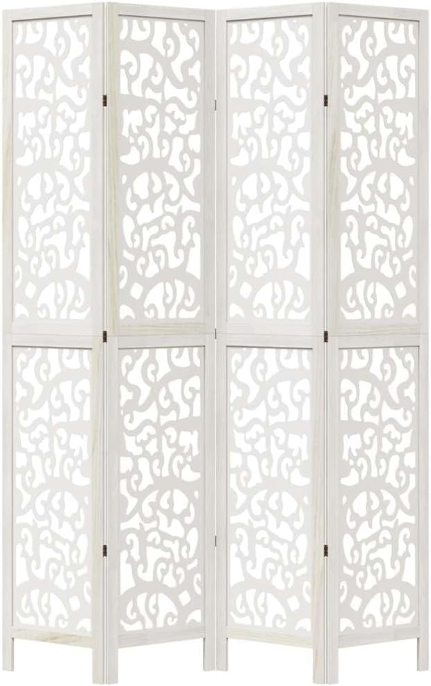 Qnhdfrt Paulownia Paravent en bois massif de Paulownia - 4 pièces - Blanc - 140-145 x 220 cm - Brise-vue - Pour salon, chambre à coucher, bureau