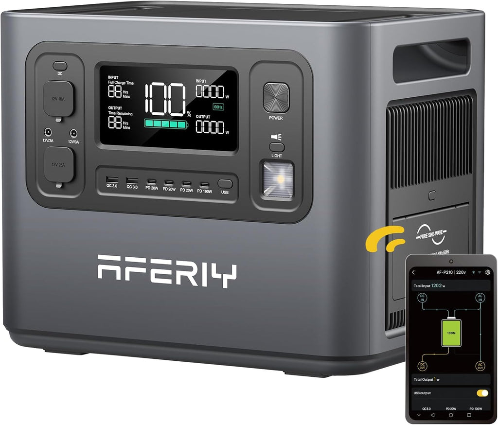 AFERIY Generateur Electrique Portable 2400W, Battetie Nomade 2048Wh, Station Electrique Portable Charge Rapide en 1.5H, 220-240V, UPS, Générateur Solaire pour Camping-car/Maison/Bureau, Garantie 7 Ans