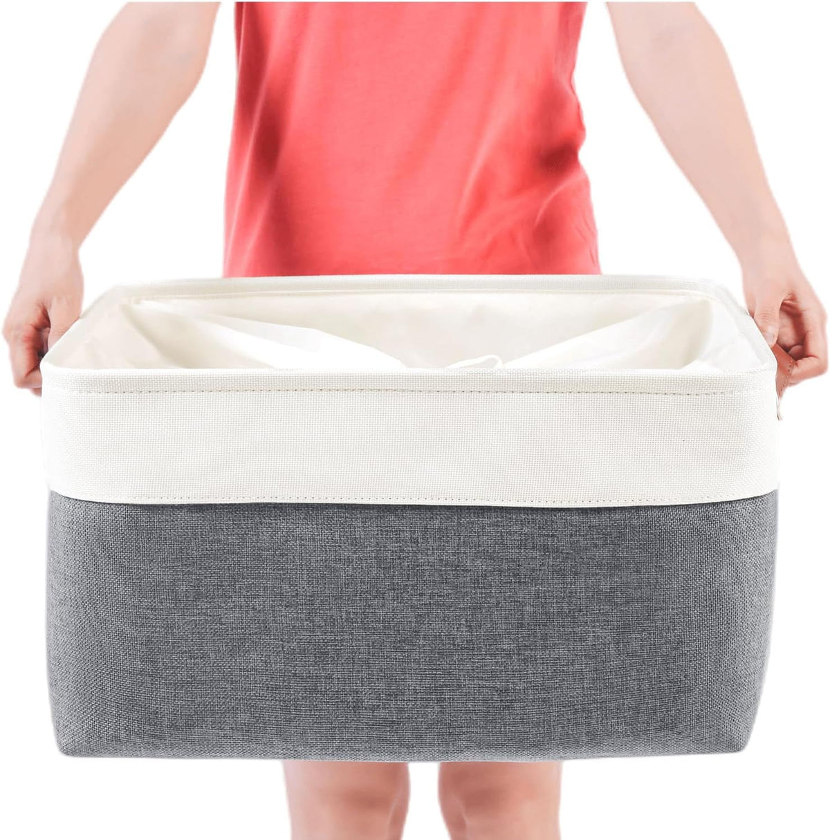 MANGATA Boîte de Rangement en Tissu Tissé, Panier Pliable en Toile Pour Vêtements, Jouets et Étagères, Gris Froid (Jumbo, Lot de 1)