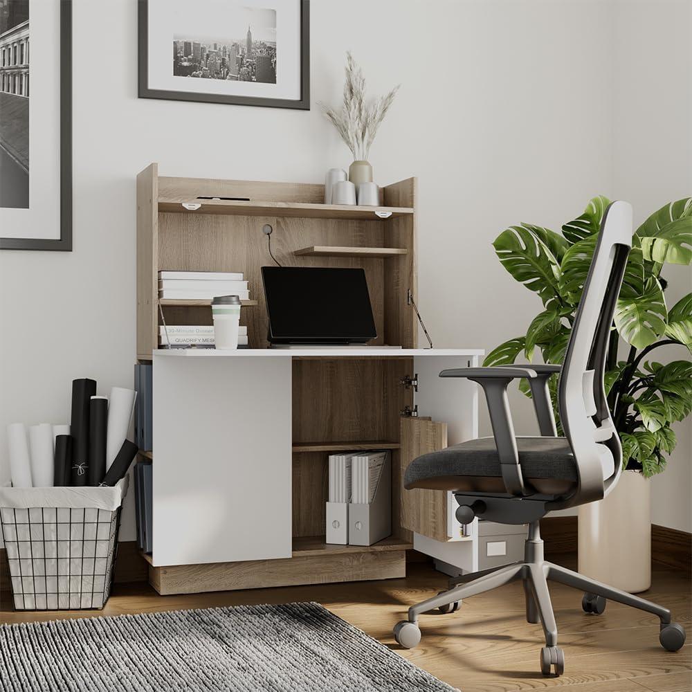 Vicco Secrétaire Bureau Alena, Sonoma/Blanc, 85 x 27 cm