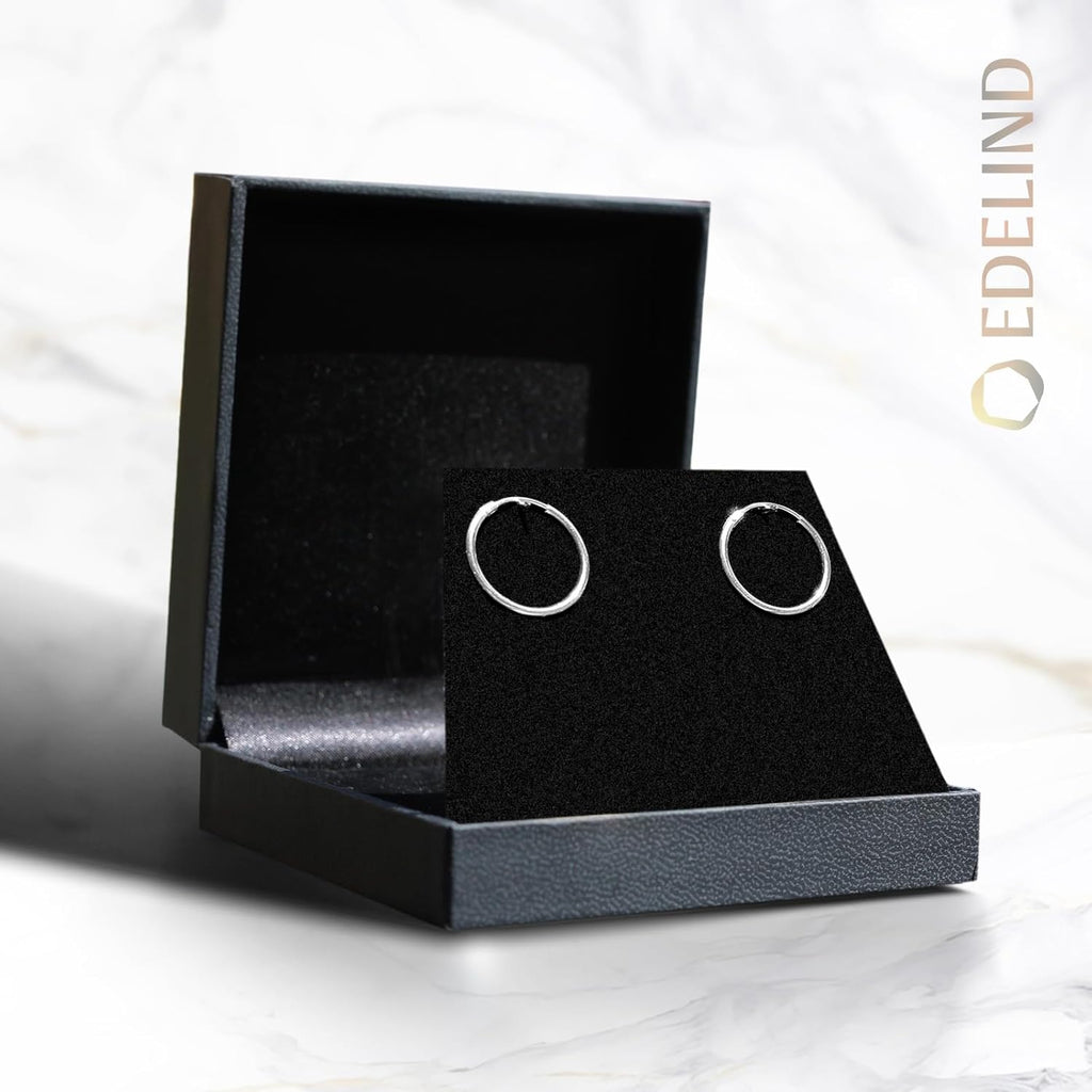 Boucles D'Oreilles Rondes Classiques Or Blanc 585/1000 Petites Créoles pour Femme - Diamètre 20 mm, Largeur 2 mm