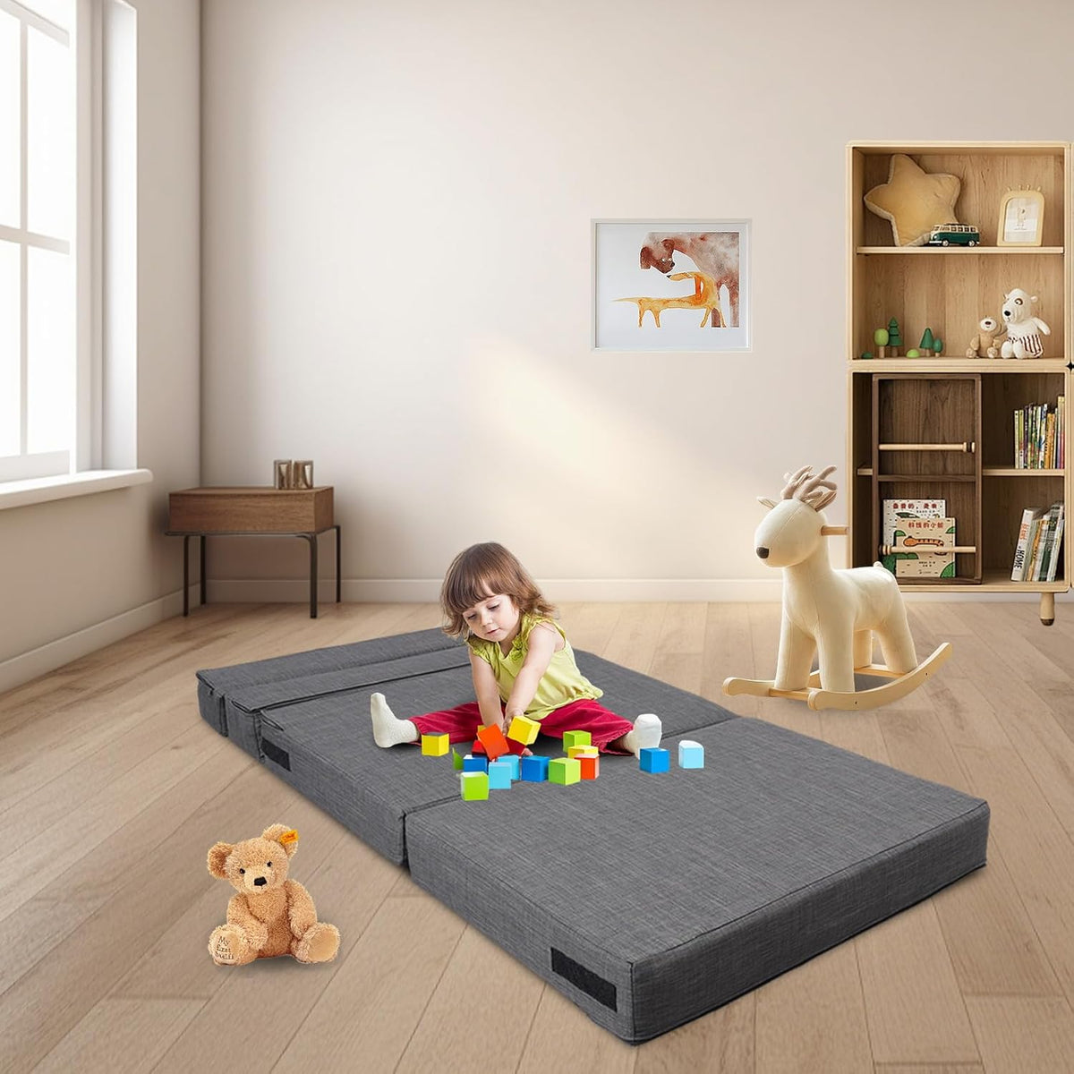 ANONER Canape Lit 1 Place, Canapé de Sol Convertible en Mousse à Mémoire de Forme & Oreiller, Canape Une Place Lit pour Chambre Salon, Matelas Pliant Sofa Gris Foncé