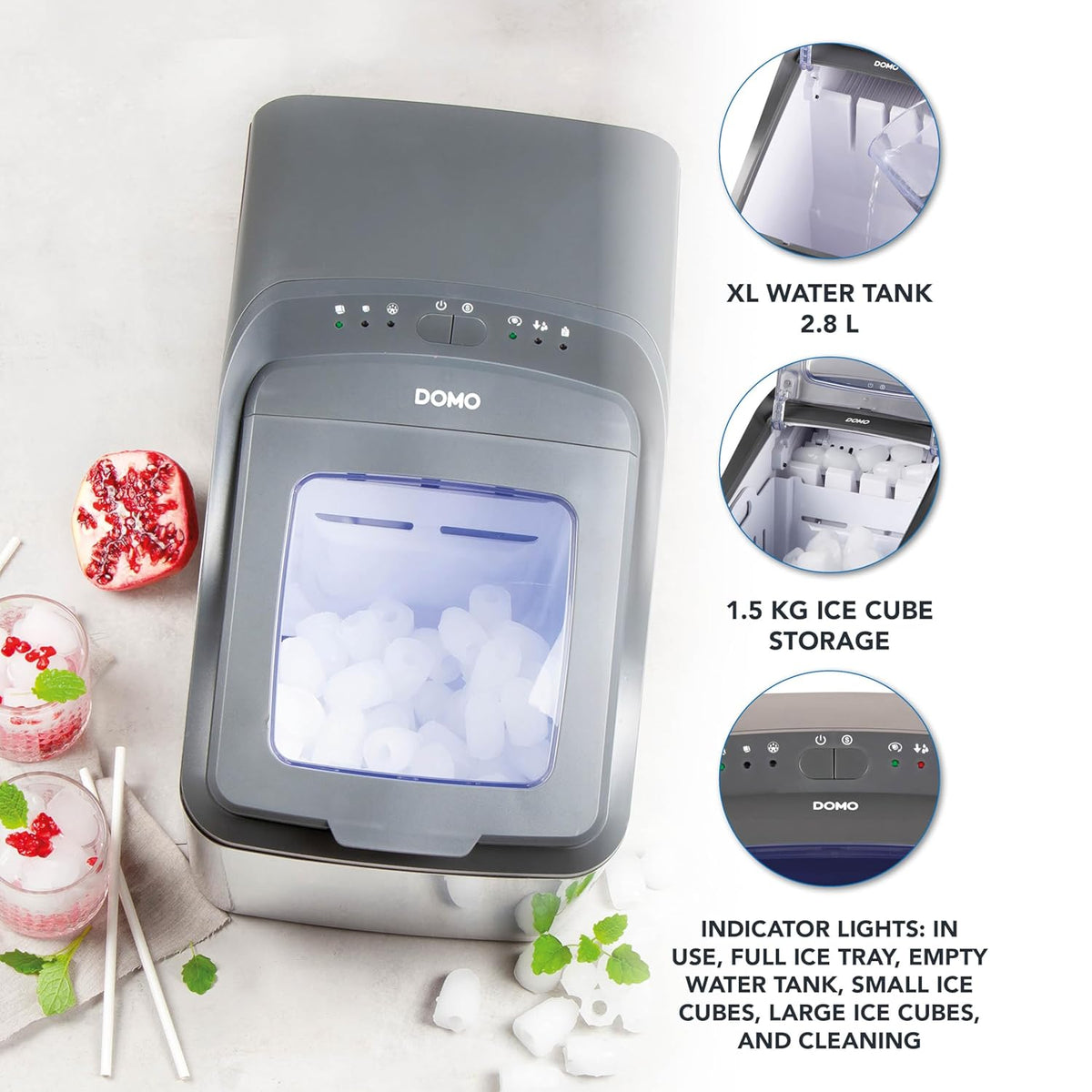 DOMO DO9247IB Machine à glaçons PRO 'Ice Maestro' - 15kg/24h - 2,8 L - inox