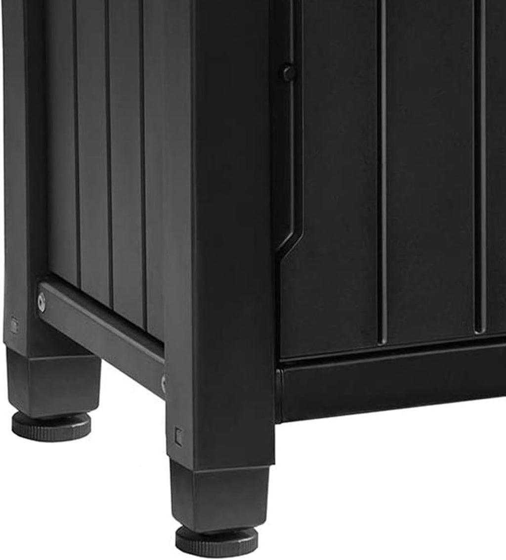 Keter Unity Chariot de table portable résistant aux intempéries avec comptoir en acier inoxydable, crochets de rangement et barres latérales, gris