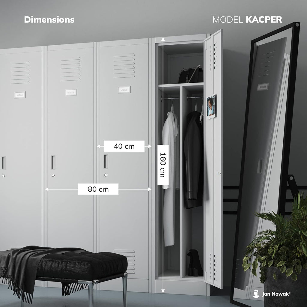 Jan Nowak Armoire Vestiaire Metallique 2B1A Casier en Métal 2 Compartiments cloison Revêtement en Poudre 180 cm x 80 cm x 50 cm (Anthracite/Rouge)