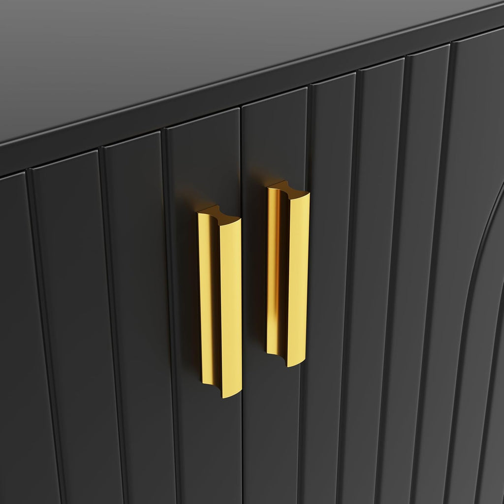 Buffet au design ondulé unique avec poignées et pieds dorés pour un coin repas élégant (noir, 152 x 40 x 75 cm)