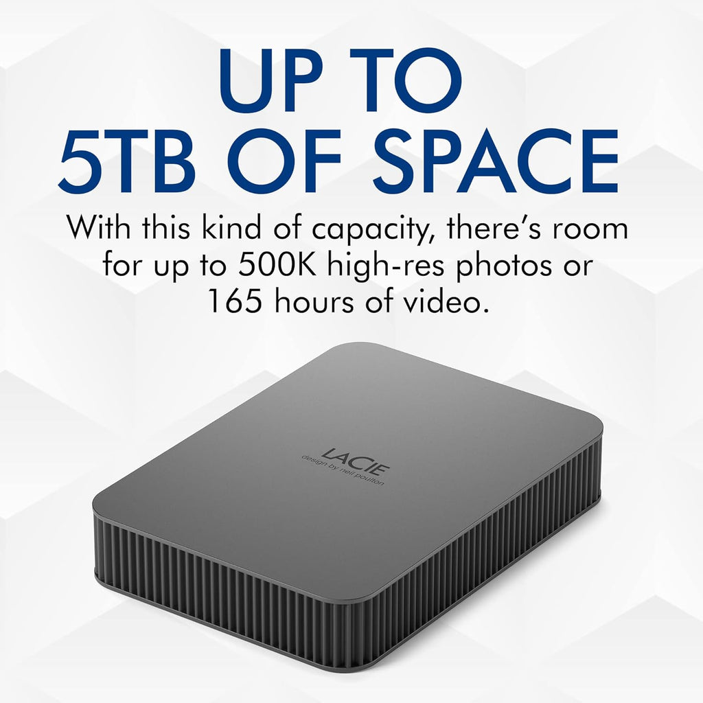 LaCie Mobile Drive 5To disque dur externe portable, USB-C 3.2, PC Mac iPad & iPhone, Adobe, Data Rescue Service (STLR5000400)