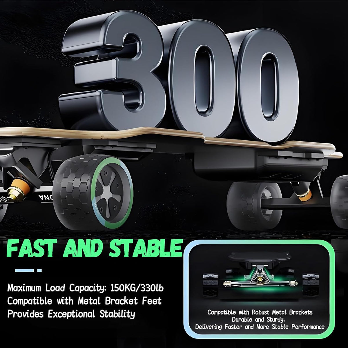 PxkVrin Skateboard électrique Tout Terrain avec télécommande, capacité de Charge de 150 kg, pour Une Utilisation sur Campus et en Ville. Orange