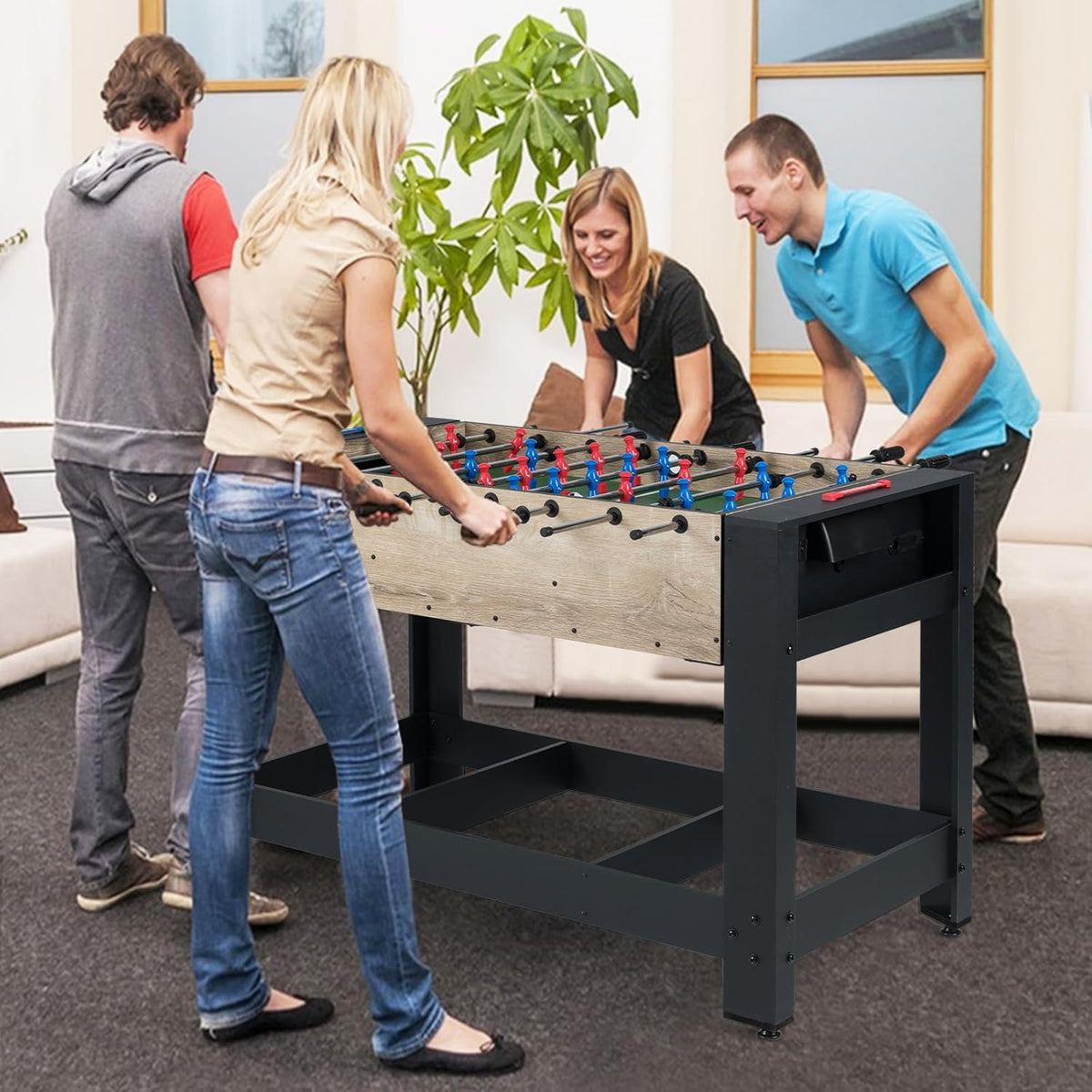 HOMASIS 2 en 1 Table de Jeu Multifonction Pliable avec 2 Boules et Marque-Points, Table de Billard avec 2 Queues et Triangle de Maison, 122 x 60,5 x 81,5 cm