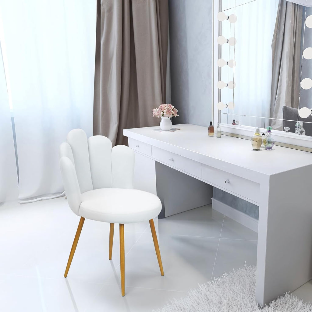 Shienfir Chaise de bureau en velours, chaise de coiffeuse avec pieds en bois, siège confortable, dossier, chaise d'appoint en forme de pétale pour salon moderne, chambre à coucher, salle à manger