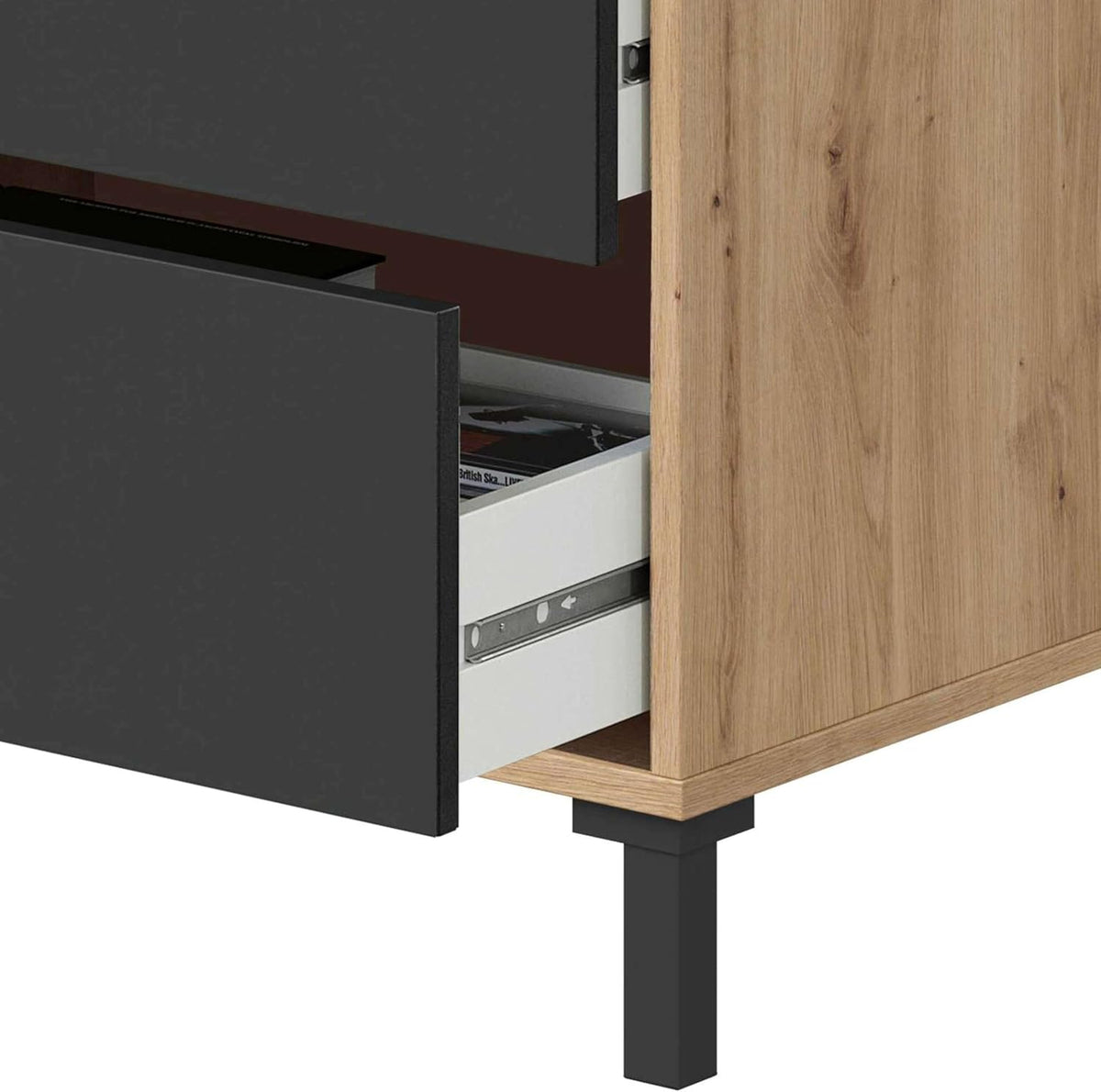Habitdesign modèle Brooklyn Buffet 2 portes et 3 tiroirs, finition chêne Nodi et gris anthracite, dimensions : 154 x 74 x 41 cm l x H x P .