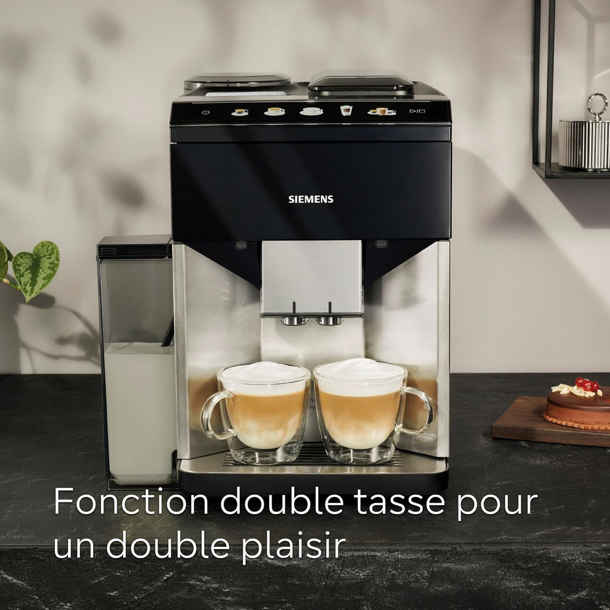 SIEMENS, machine à café tout automatique, EQ500, aromaDouble Shot, autoMilk Clean, ceramDrive, bandeau coffeeSelect, fonction double tasse, Noir/Argenté, TQ513R01