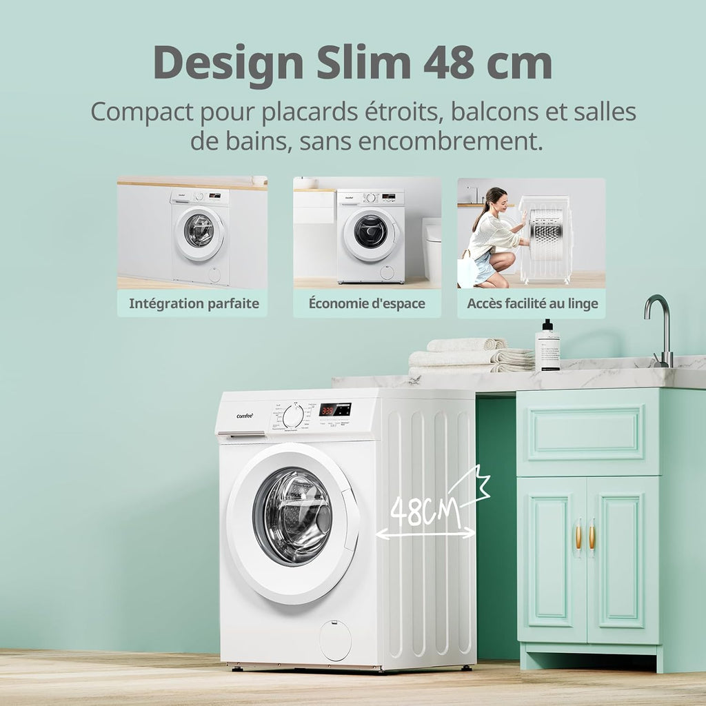 CFE12EW80-W-FR Lave-linge frontal 8KG, Classe énergétique A, Moteur BLDC 1400 tr-min, 15 Programmes, Prélavage, Blanc [Classe énergétique A]