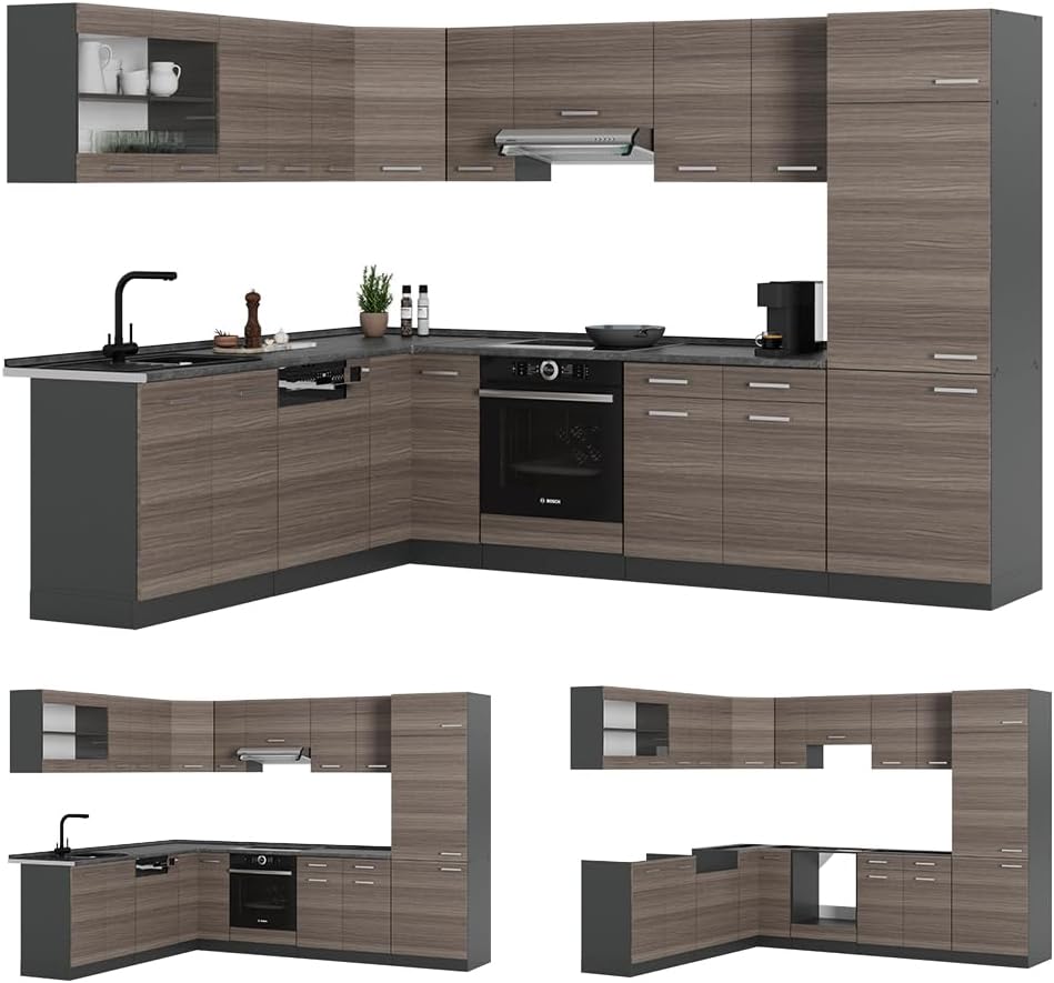 Vicco Cuisine en Angle R-Line, Gris Noble/Anthracite, 227x287cm, PT Anthracite