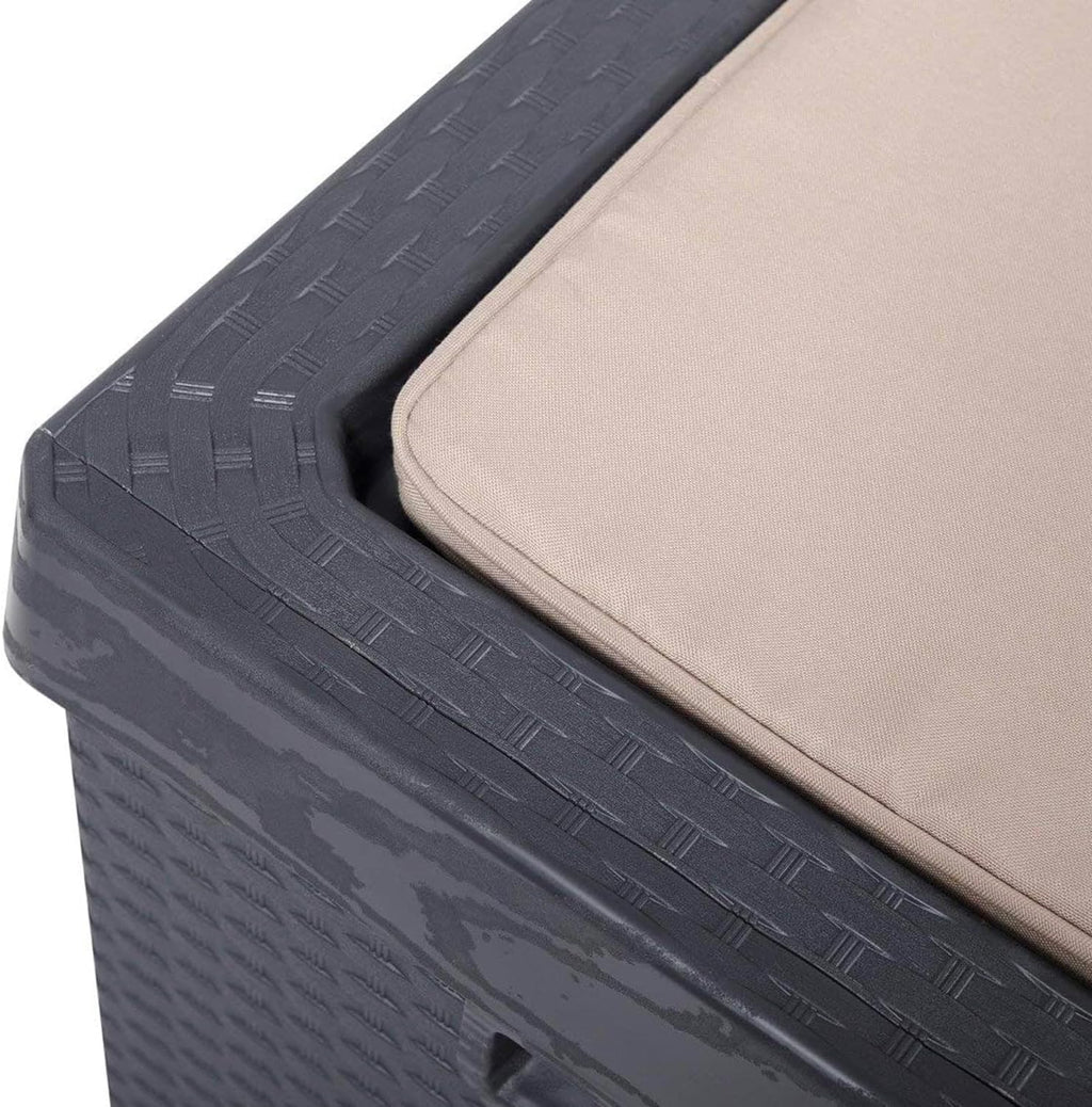 Avilia Coffre de rangement avec assise et coussin amovible d'extérieur – Coffre avec roues, résistant aux intempéries en polypropylène, 340L, 123 x 54 x 59 cm, anthracite