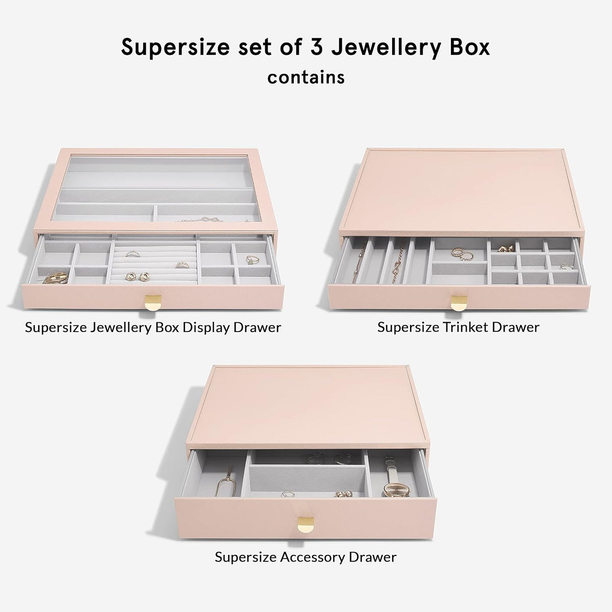 Stackers Blush Supersize Jewellery Box - Set of 3 (with Drawers)