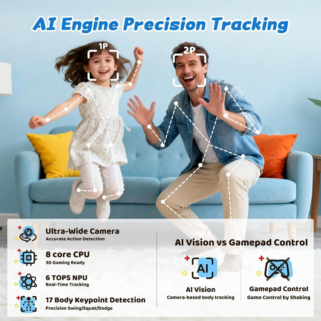 Console de Jeux Enfant MotionX avec Détection de Mouvement, Caméra HD, 2 Joueurs, 50+ Jeux Sport & Éducation, Plug & Play, sans Abonnement – Console Jeux Enfant 3 Ans et Plus, Cadeau Garçons Filles