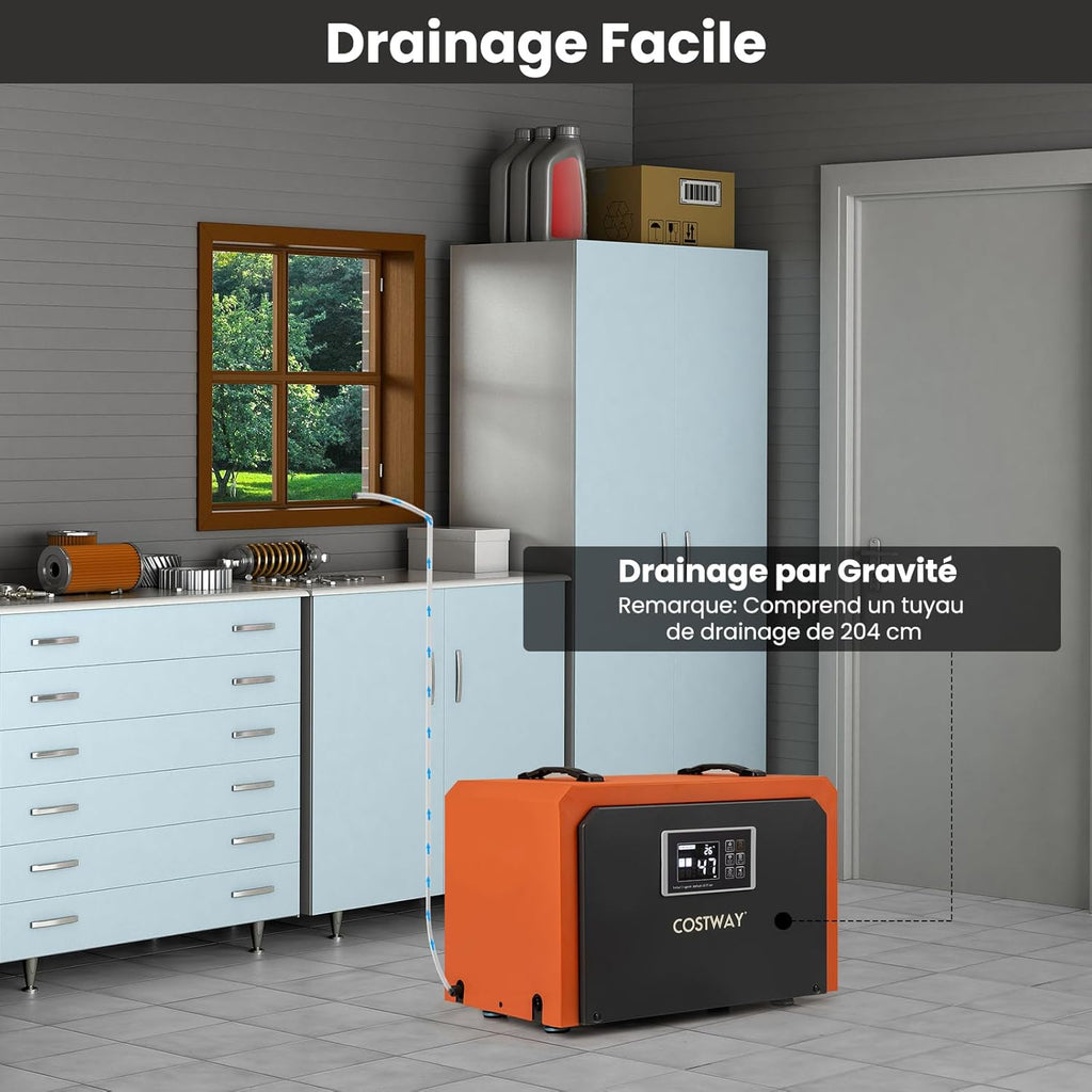 COSTWAY Déshumidificateur Professionnel 60 L/Jour, Déshumidificateur d'Air Électrique avec Minuterie 24H Restauration des Dégats d'Eau Dégivrage Automatique, Jusqu'à 560 ㎡pour Sous-sol Chantier